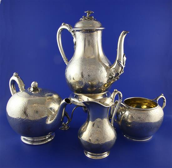 A Victorian silver four piece tea and coffee set, gross 77 oz.